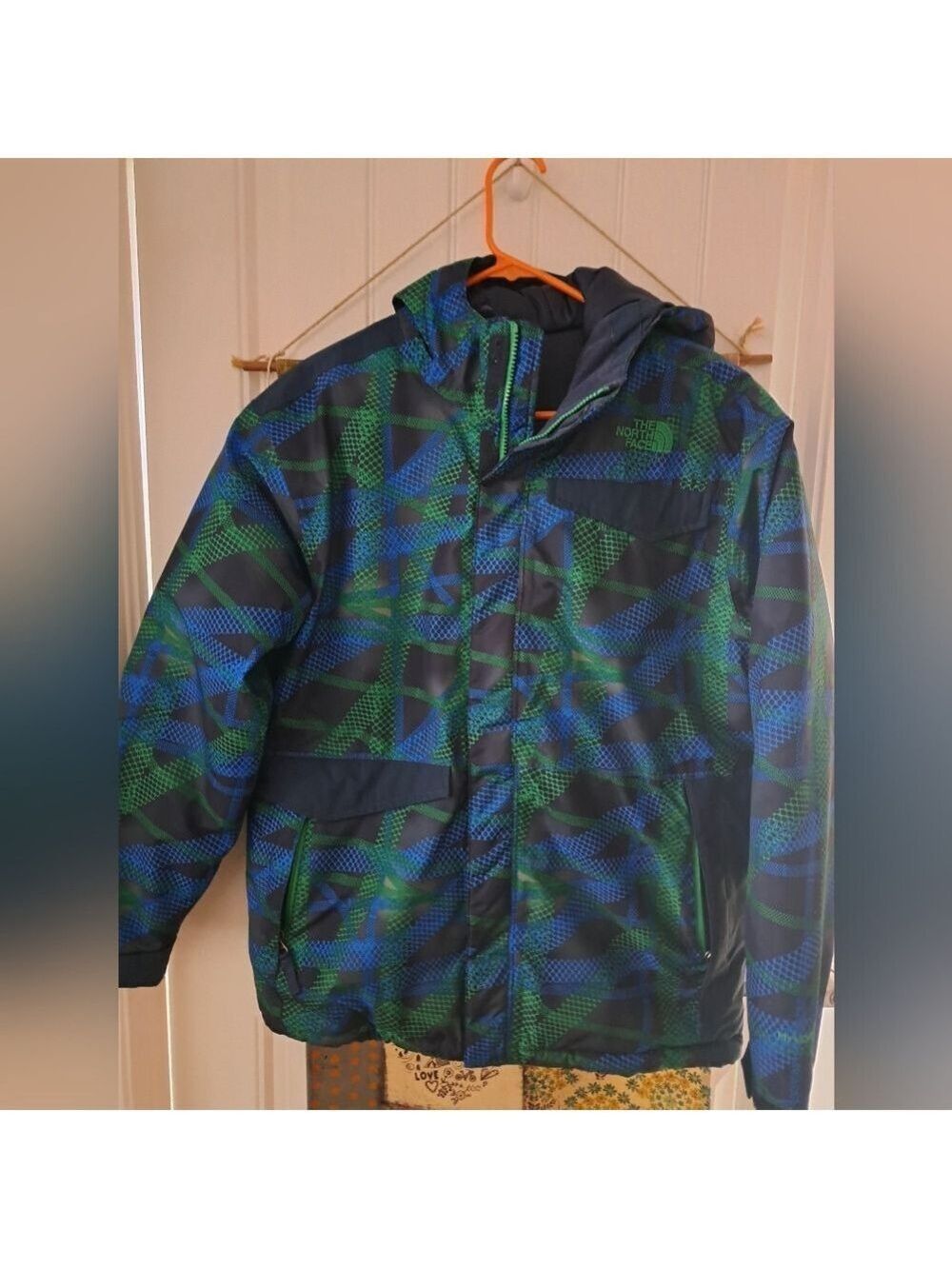 THE NORTHFACE Heatseeker JACKET youth Xl 18-20 Blue Green Hooded Winter Coat
